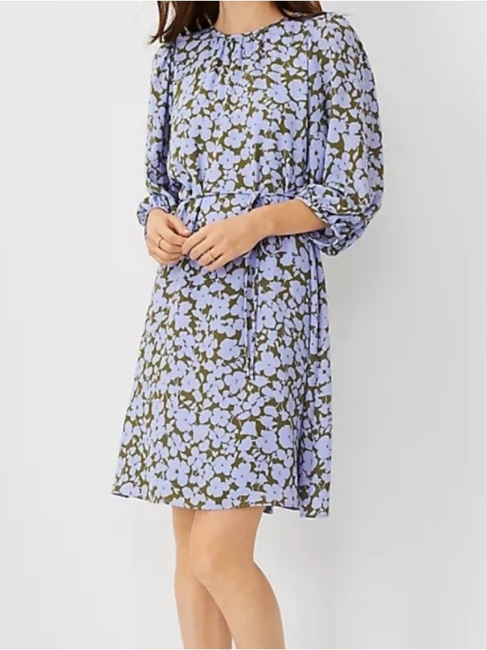 🩷 Ann Taylor size 8 Lavender and Olive Floral Long-Sleeve Shift Dress